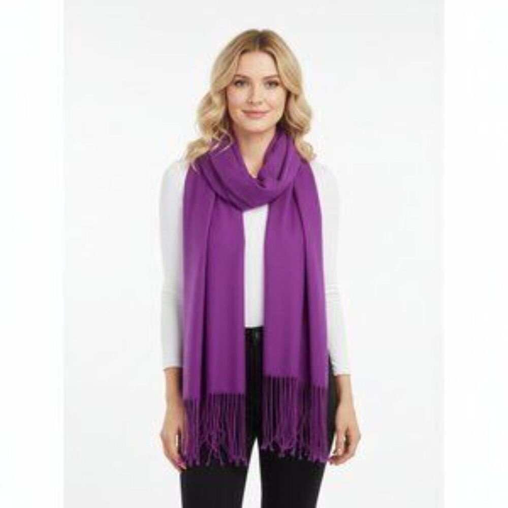 Pashmina Purple Tassel Rectangular Solid thin knit Scarve